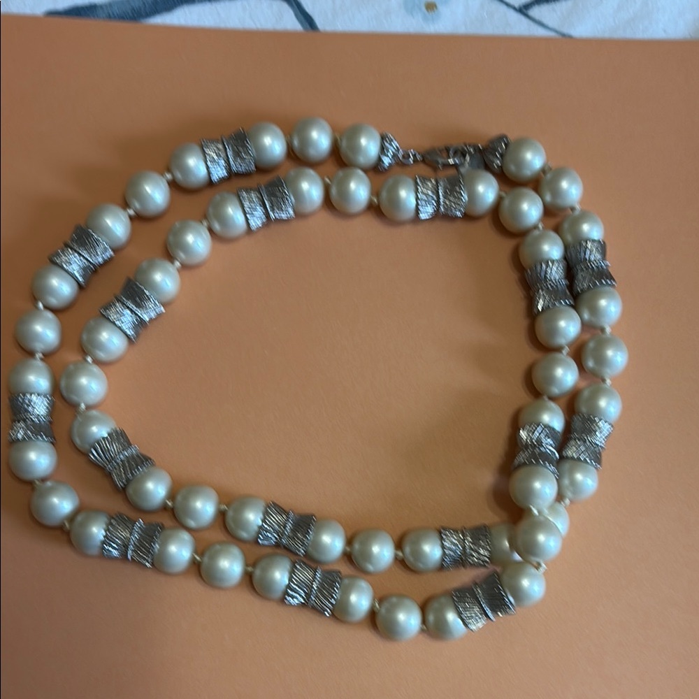 Stunning Talbots White Big Pearl Necklace with Silver Accents.